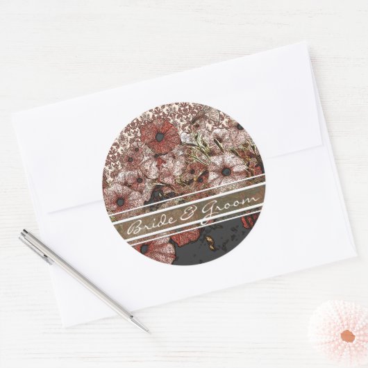 Roze petunia op Damask Stickers (Envelop)