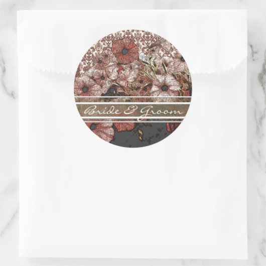 Roze petunia op Damask Stickers (Tas)