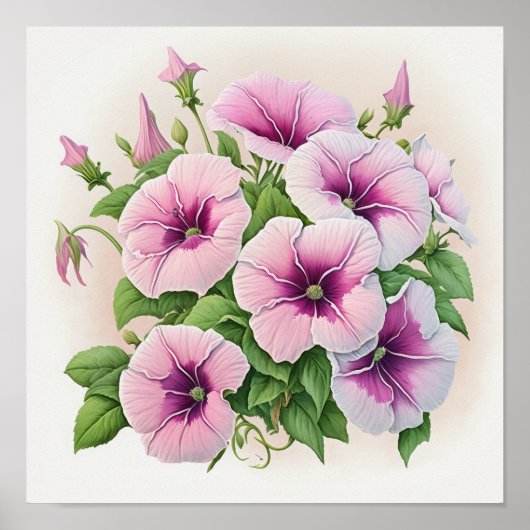 Roze Petunias Bloemenkunst Print Poster (Voorkant)