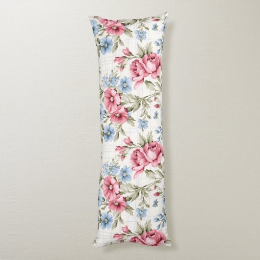 Roze Petunia's en Hemelblauwe Madeliefjes   Lichaamskussen (Achterkant (Verticaal))