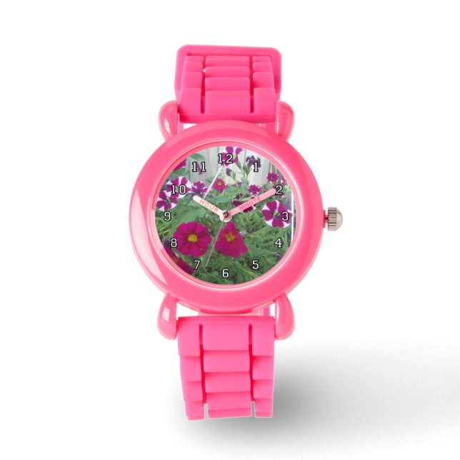 Roze Petunias Horloge (Voorkant)