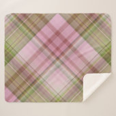 Roze Petunias Roze en Groen Plaid Sherpa Deken (Voorkant (horizontaal))