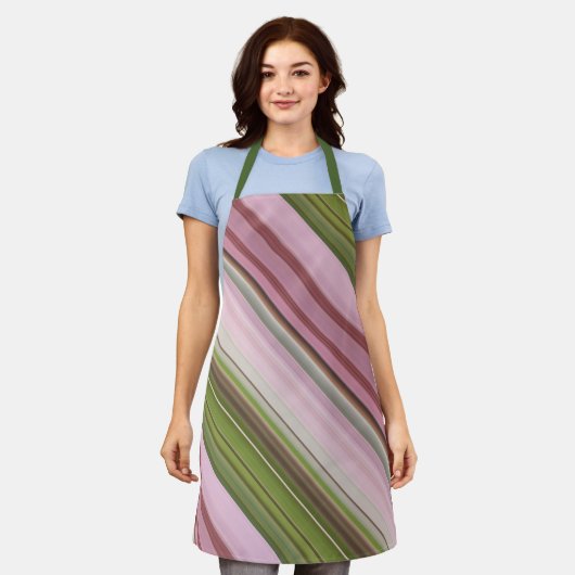 Roze Petunia's Roze en Groene Streep Schort (Gedragen)