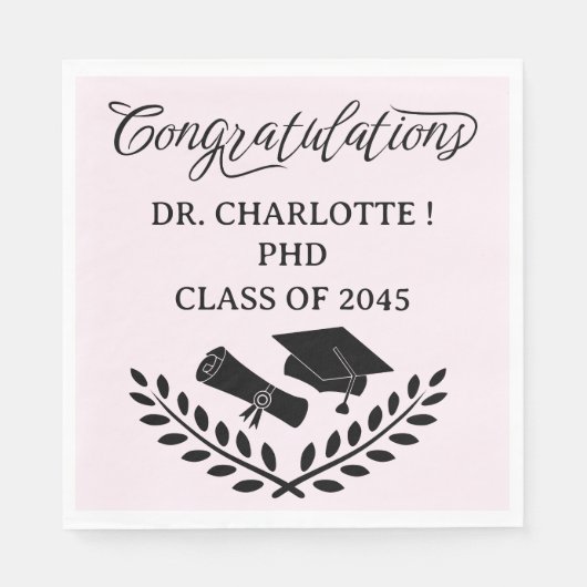 Roze PhD Afstudeerfeest Servet (Voorkant)