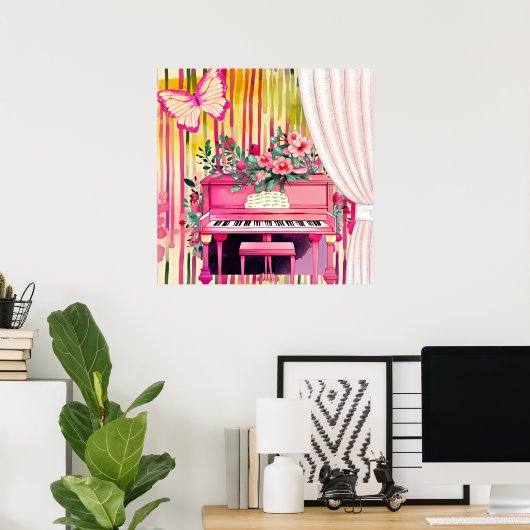 Roze Piano Waterverf Illustratie Poster (Thuiskantoor)