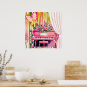 Roze Piano Waterverf Illustratie Poster (Keuken)