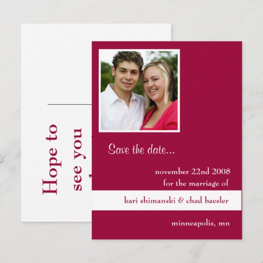 Roze pic save the date aankondigingskaart (Voorkant / Achterkant)