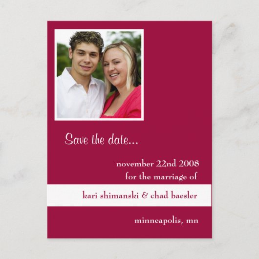 Roze pic save the date aankondigingskaart (Voorkant)