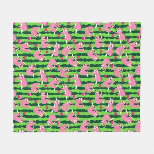 Roze pickleball luiaards 🦥 fleece deken (Voorkant (Horizontaal))