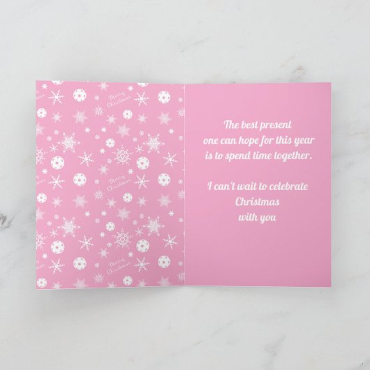 Roze 💟 Pickleball 🎄 Merry Kerstmis Kaart (Binnen)