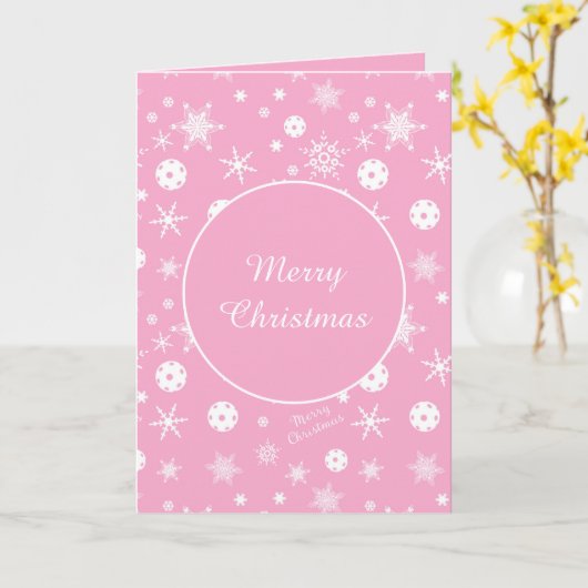 Roze 💟 Pickleball 🎄 Merry Kerstmis Kaart (Gele Bloem)