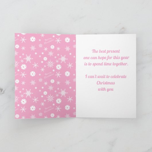 Roze 💟 Pickleball 🎄 Merry Kerstmis Kaart (Binnen)