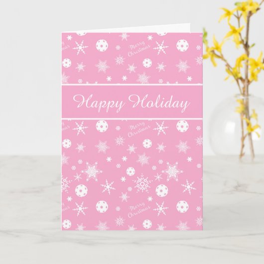 Roze 💟 Pickleball 🎄 Merry Kerstmis Kaart (Gele Bloem)
