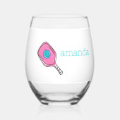 Roze Pickleball Paddle & Ball Gepersonaliseerde Pr Wijnglas Zonder Voet (Achterkant)