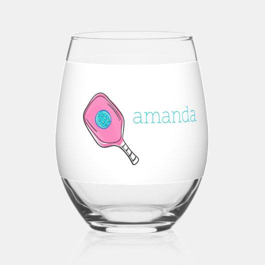 Roze Pickleball Paddle & Ball Gepersonaliseerde Pr Wijnglas Zonder Voet (Achterkant)