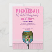 Roze Pickleball Paddle Foto Dink Verjaardagsfeest Kaart (Voorkant)