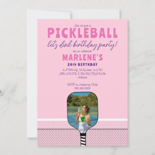 Roze Pickleball Paddle Foto Dink Verjaardagsfeest Kaart