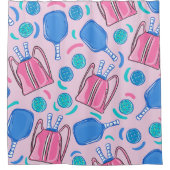 Roze Pickleball Paddles en Ballen Douchegordijn (Voorkant)