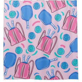 Roze Pickleball Paddles en Ballen Douchegordijn