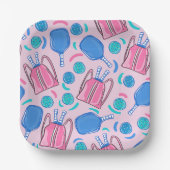Roze Pickleball Paddles en Ballen Papieren Bordje (Voorkant)