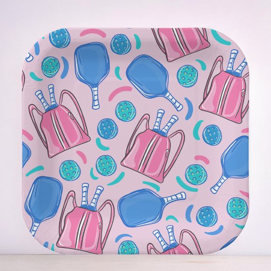 Roze Pickleball Paddles en Ballen Papieren Bordje