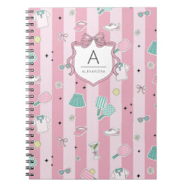 Roze Pickleball Preppy Monogram Print Notitieboek