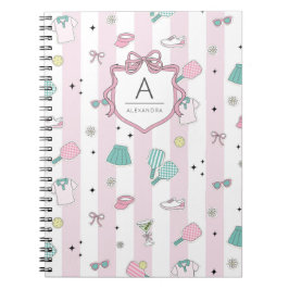 Roze Pickleball Preppy Monogram Print Notitieboek