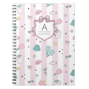 Roze Pickleball Preppy Monogram Print Notitieboek