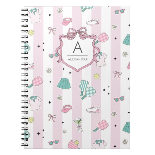 Roze Pickleball Preppy Monogram Print Notitieboek (Voorkant)