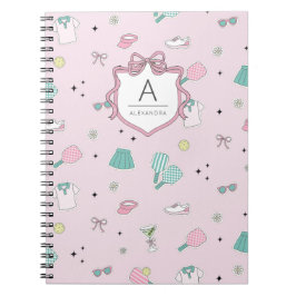 Roze Pickleball Preppy Monogram Print Notitieboek