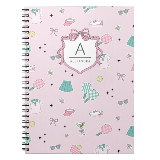Roze Pickleball Preppy Monogram Print Notitieboek (Voorkant)