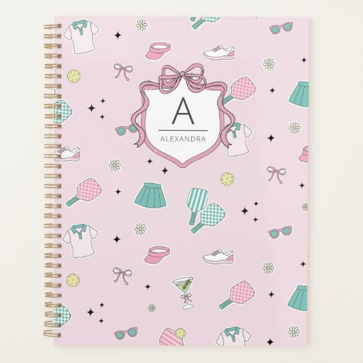 Roze Pickleball Preppy Monogram Print Planner (Voorkant)