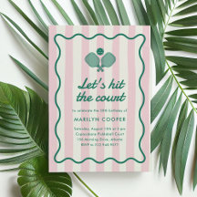 Roze Pickleball Retro Elegant Verjaardagsfeest