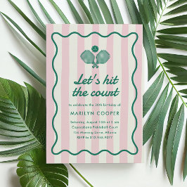 Roze Pickleball Retro Elegant Verjaardagsfeest Kaart