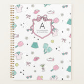 Roze Pickleball Verzorgde Monogram Print Planner (Voorkant)