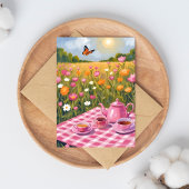  roze picknick | Flower Field Tea Butterfly Briefkaart