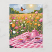  roze picknick | Flower Field Tea Butterfly Briefkaart (Voorkant)