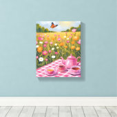  roze picknick | Flower Field Tea Butterfly Canvas Afdruk (Insitu (Houten vloer))