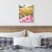  roze picknick | Flower Field Tea Butterfly Canvas Afdruk (Insitu (Slaapkamer))
