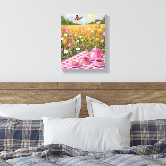  roze picknick | Flower Field Tea Butterfly Canvas Afdruk (Insitu (Slaapkamer))