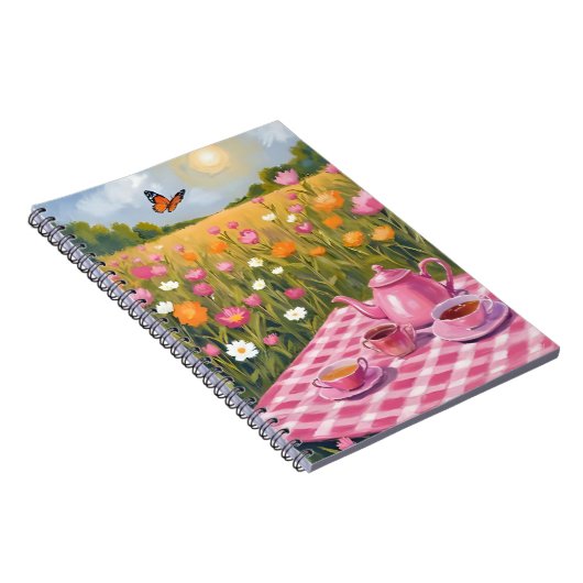  roze picknick | Flower Field Tea Butterfly Notitieboek (Rechterzijde)