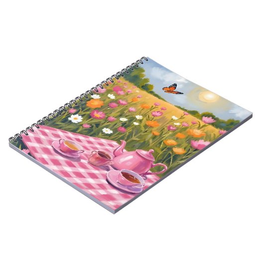  roze picknick | Flower Field Tea Butterfly Notitieboek (Linkerzijde)