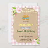 Roze picknick-uitnodiging kaart (Voorkant)