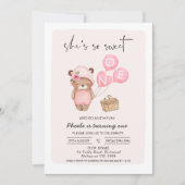 Roze Picknickmand en Teddy Bear 1e Verjaardag Kaart (Voorkant)