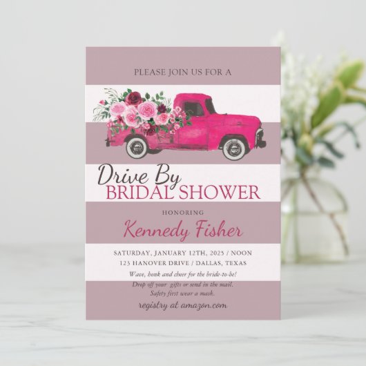  Roze Pickup truck met rozen vrijgezellenfeest Kaart (Staand voorkant)