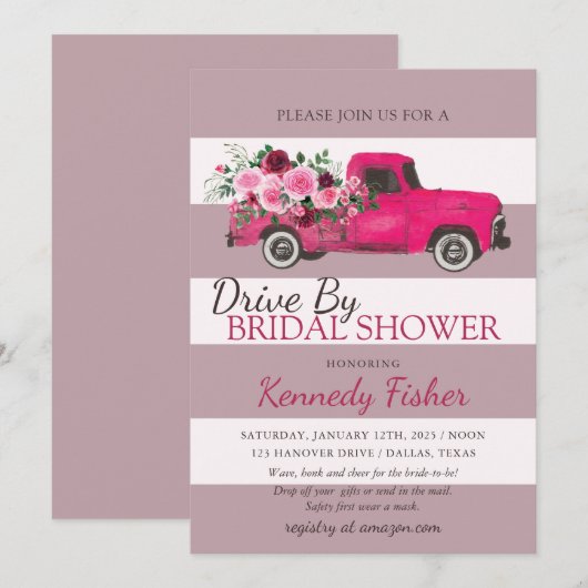  Roze Pickup truck met rozen vrijgezellenfeest Kaart (Voorkant / Achterkant)