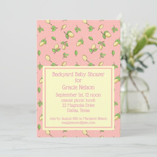 Roze Picnic Baby shower Lemons Uitnodiging (Staand voorkant)