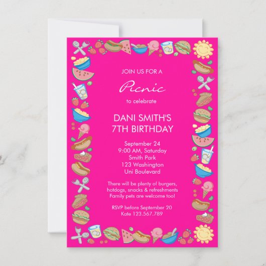 Roze picnic Birthday Kaart (Voorkant)