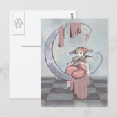 Roze Pierrot Clown Doll op een zilvermaan Briefkaart (Voorkant / Achterkant)