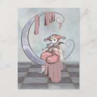 Roze Pierrot Clown Doll op een zilvermaan